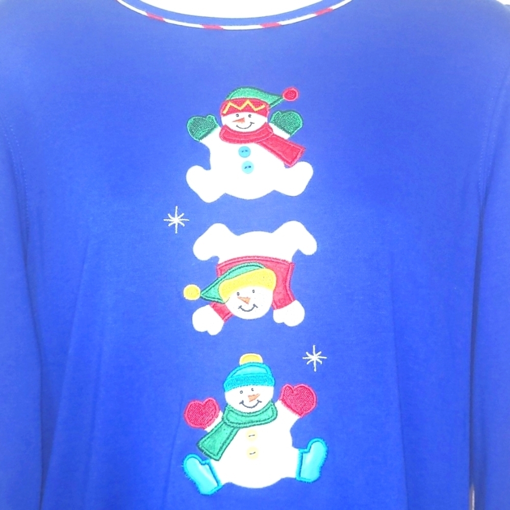 Studio Joy Holiday Snowman Long Sleeve Tee Royal Blue Winter Christmas Graphic